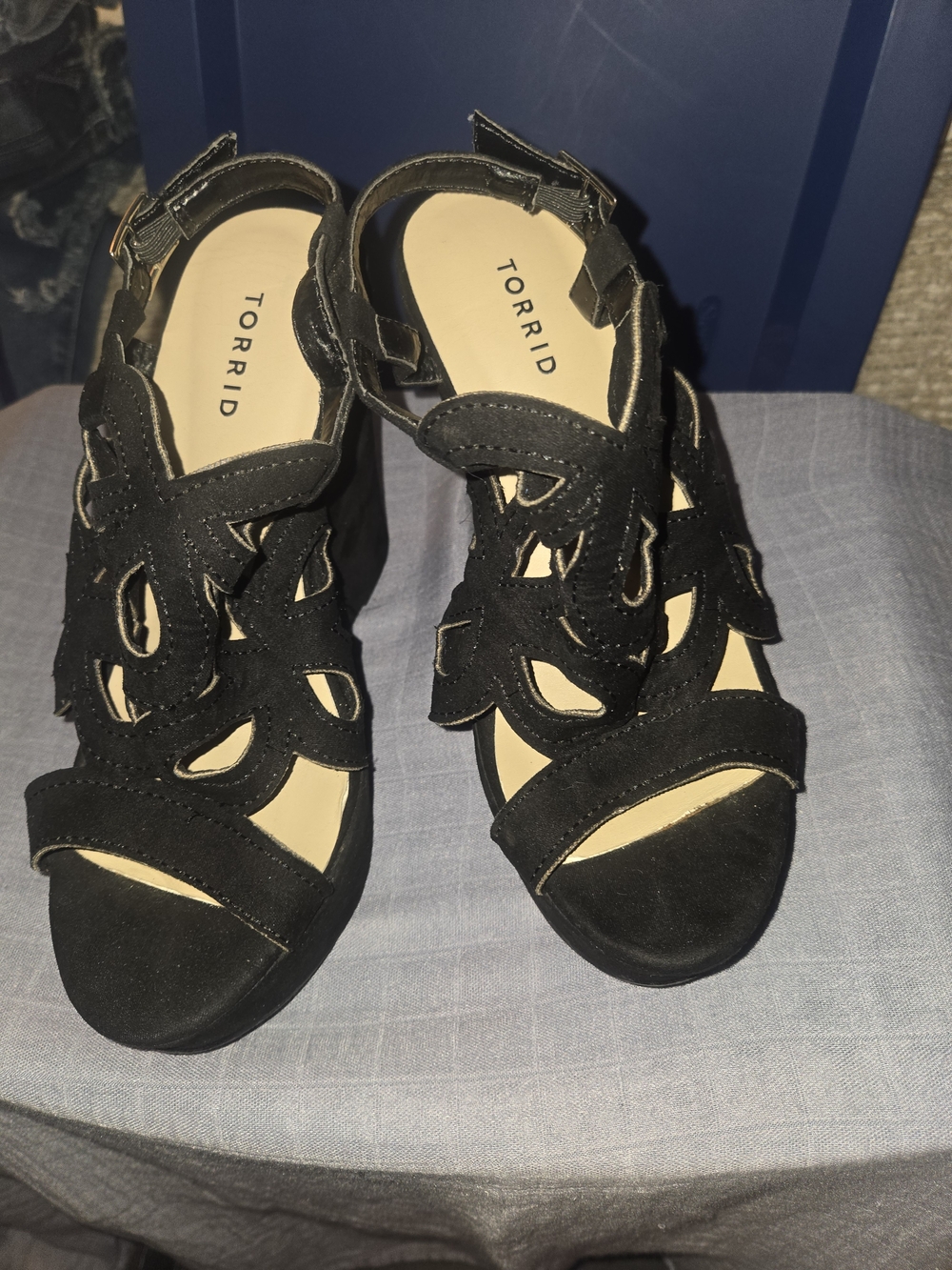 torrid Black Suede Cutout Wedge Sandals with Ankle Strap